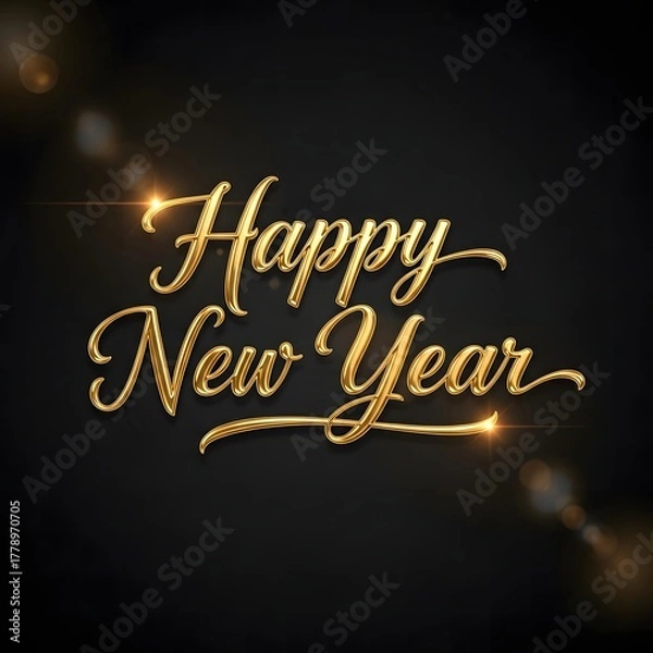 Fototapeta Happy New Year Golden Lettering on Dark Background with Subtle Light Flares