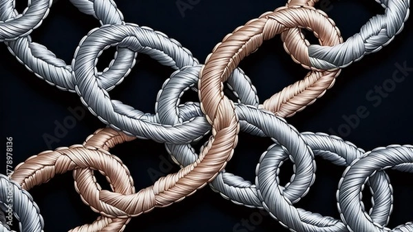 Fototapeta Interwoven chain links in silver and rose gold creating a network