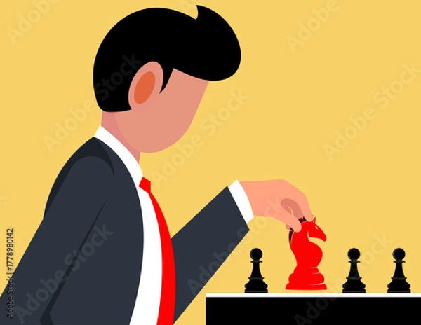 Fototapeta Business strategy. Confident businessman playing a chess