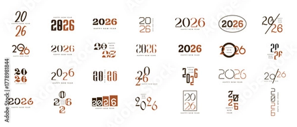 Obraz 2026 logo concept for calendar, poster, flyer, banner. Modern design for calendar, invitations, greeting cards. Set of new year logo text design. stock illustration	