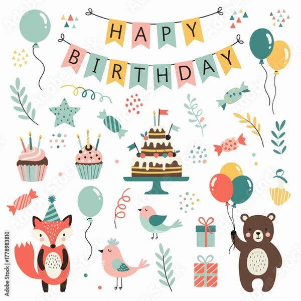 Fototapeta Set birthday party set