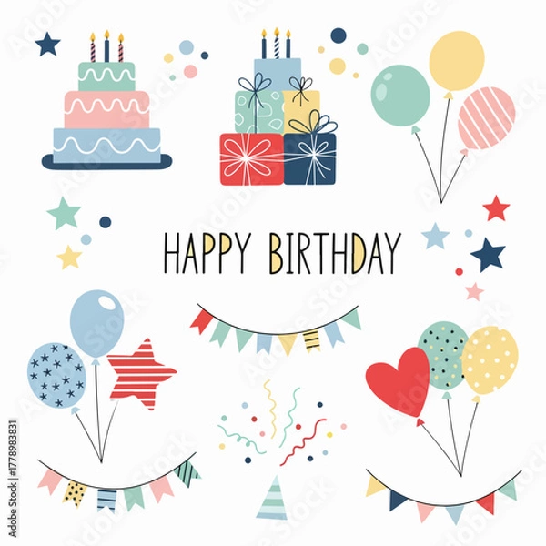 Fototapeta Set birthday party elements