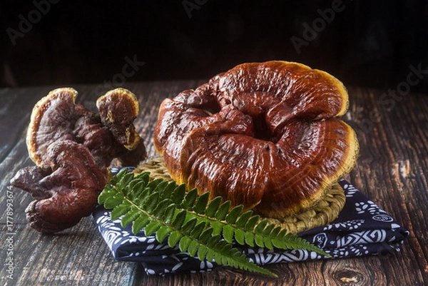 Fototapeta Wild Lingzhi Ganoderma Mushroom In Chinese Style