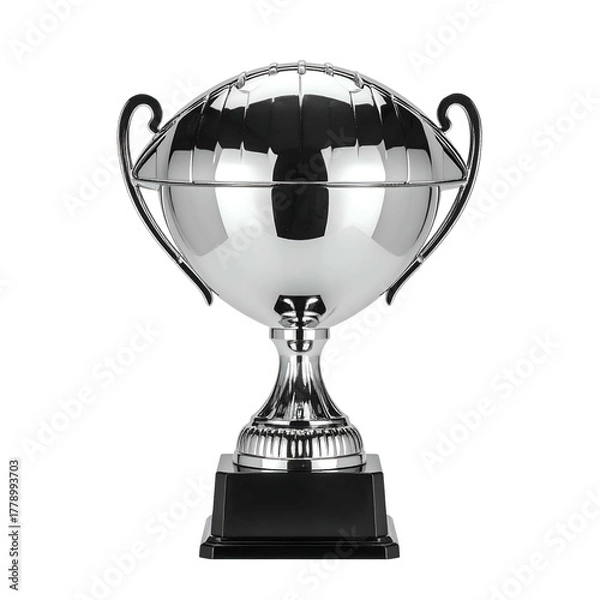 Fototapeta Gleaming silver globe-shaped trophy on a black base