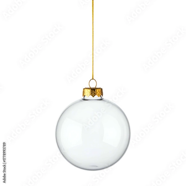 Fototapeta Empty, clear, round ornament with golden cap on string