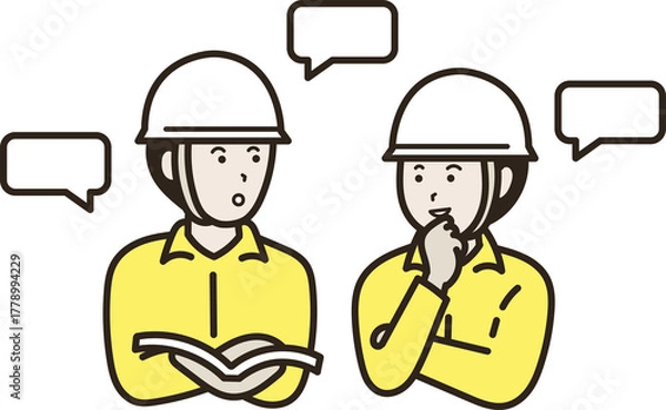 Obraz 仕事について話す土木技師の男性二人のイラスト