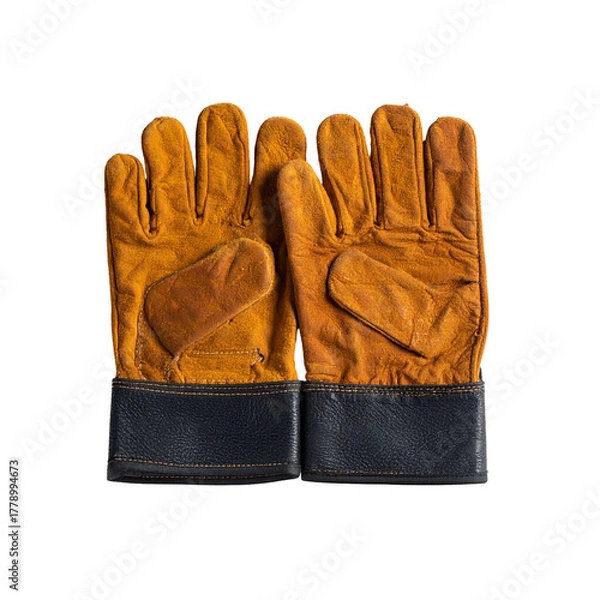 Fototapeta Rustic leather work gloves with dark cuff, top view