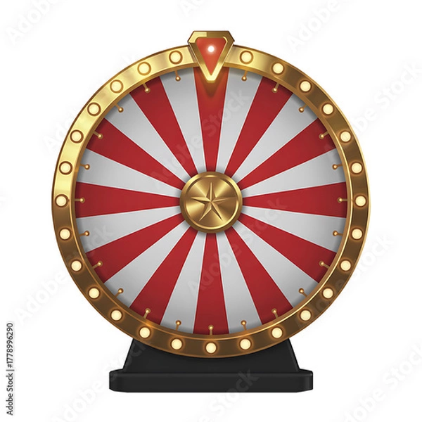 Fototapeta Fortune wheel with red and white stripes on transparent background