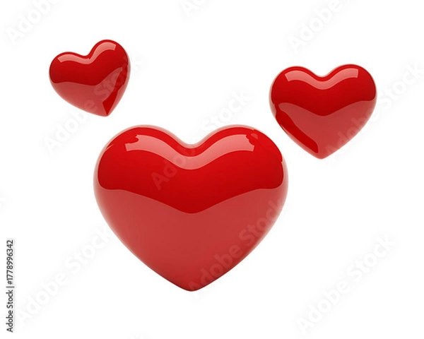Fototapeta Group of glossy red hearts on transparent background for artwork