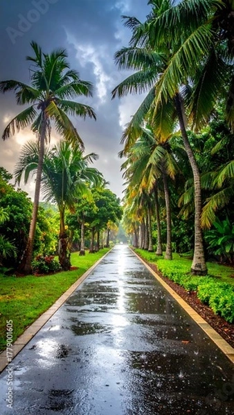 Fototapeta Tropical pathway after rain