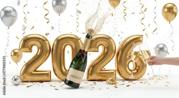 Fototapeta Celebrating with champagne and balloons for the year two thousand twenty six