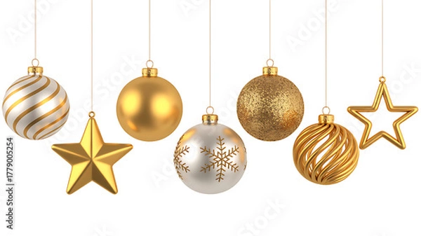 Obraz Christmas ornaments and stars hanging on transparent backdrop