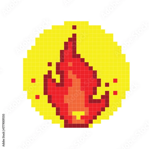 Obraz Pixel flame on white background.