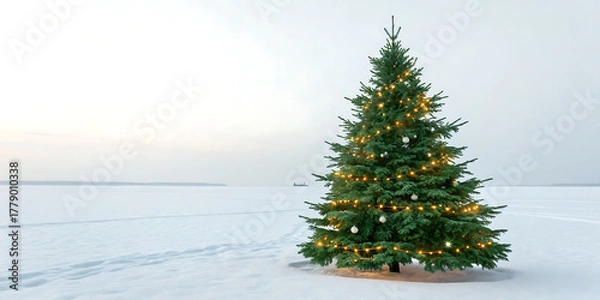 Obraz Elegant Christmas Trees with Festive Ornaments and Sparkling Lights on Transparent Background