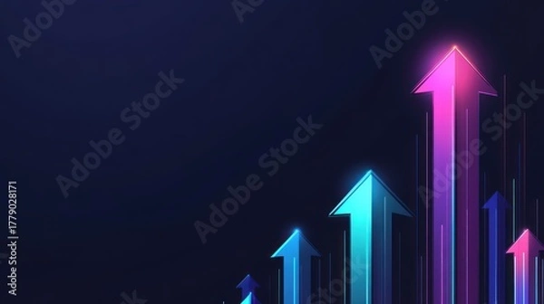 Fototapeta Glowing upward arrows with gradients against a dark background, symbolizing growth