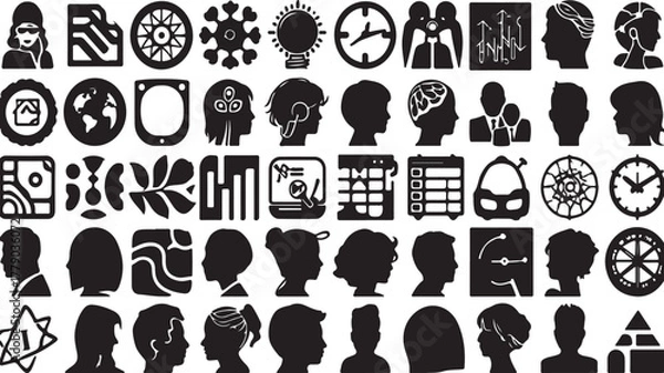 Obraz Black vector silhouettes of people icons set illustration design