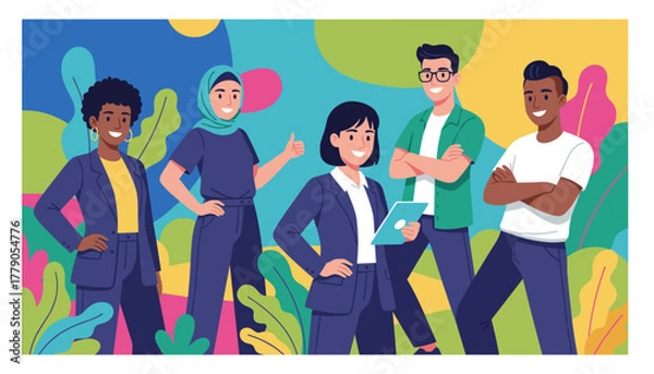 Obraz Diverse group of young professionals smiling showing teamwork and confidence