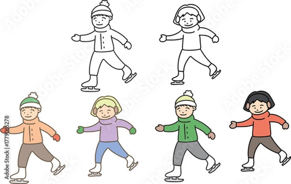Obraz 스케이트를 타는 귀여운 사람들 일러스트 세트