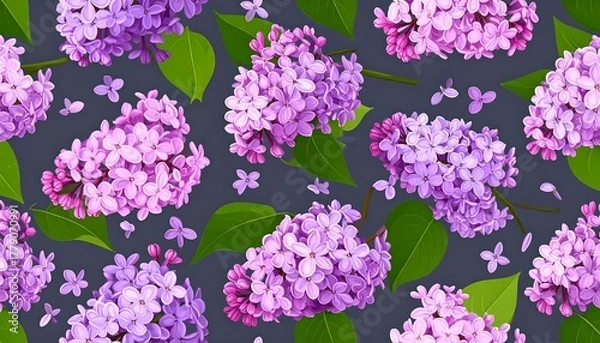 Obraz Lilac flowers pattern on a dark background