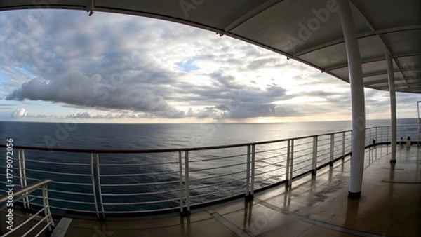 Obraz Ocean View Deck Metal Railing Cloudy Sky Panoramic