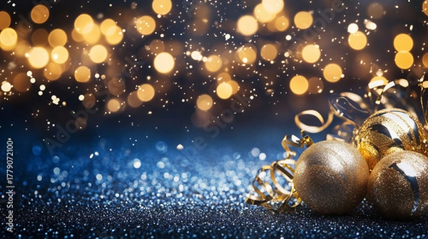 Fototapeta Golden Christmas ornaments with sparkling background and festive mood for decorating purposegolden christmas balls