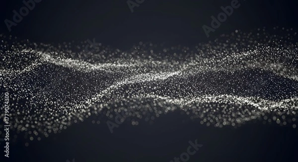 Fototapeta Ethereal Silver Particle Wave on Dark Background, Abstract Digital Art