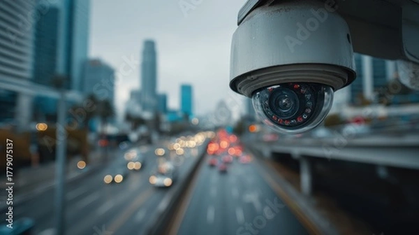 Fototapeta Intelligent Monitoring: Urban street view captured through AI tracking lens
