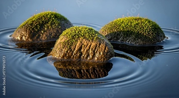 Obraz Mossy rocks in water with ripple effect minimalist nature scene