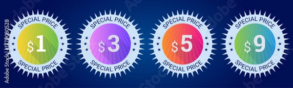 Fototapeta Colorful Price Tags with Discount Badges Set