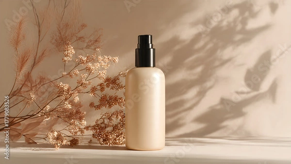 Fototapeta a simple skincare bottle with shadow beige background
