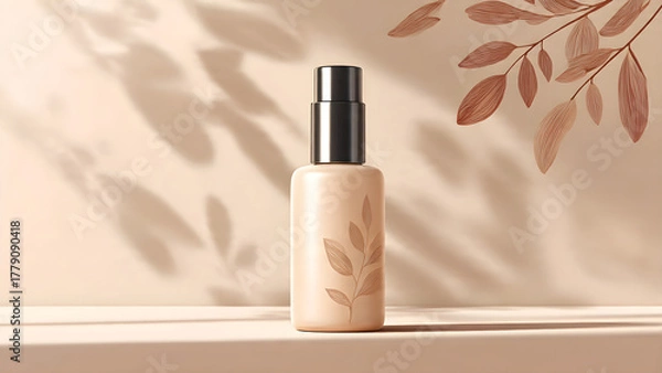 Fototapeta a simple skincare bottle with shadow beige background