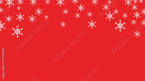 Fototapeta Red festive background with falling white snowflakes. Minimalist winter and Christmas design ideal for greeting cards, holiday invitations, banners, and seasonal digital or print projects.