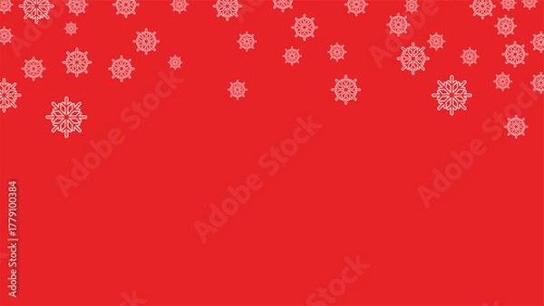 Fototapeta Red festive background with falling white snowflakes. Minimalist winter and Christmas design ideal for greeting cards, holiday invitations, banners, and seasonal digital or print projects.