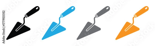Obraz A simple outline icon of a trowel, a common construction and masonry tool used for spreading, shaping, and smoothing materials like cement or plaster, isolated on white.
