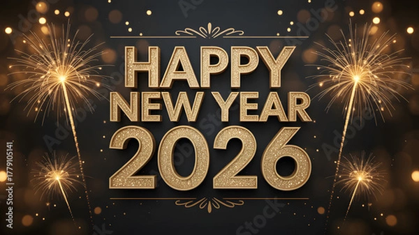 Obraz Festive Happy New Year 2026 Greeting Card with Gold Typography