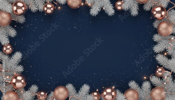Obraz Dark Blue Christmas Frame with Glittering Decorations