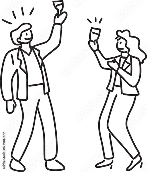 Obraz 와인을 들고 파티를 즐기는 사람들 일러스트