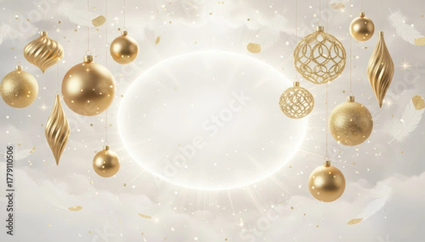 Fototapeta White and Gold Festive Background with Elegant Ornaments