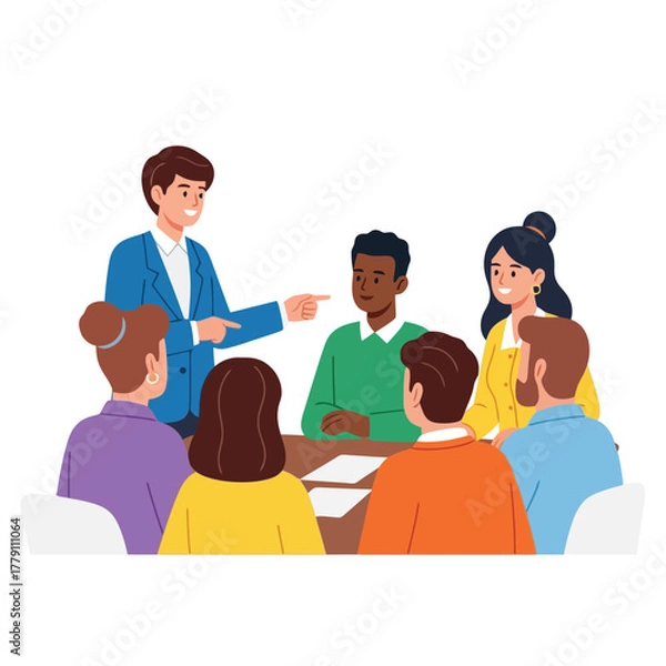 Fototapeta Dynamic team leader presenting innovative ideas during meeting session