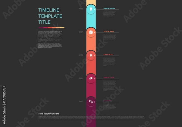 Fototapeta Colorful Timeline Template Infographic with Dark Background