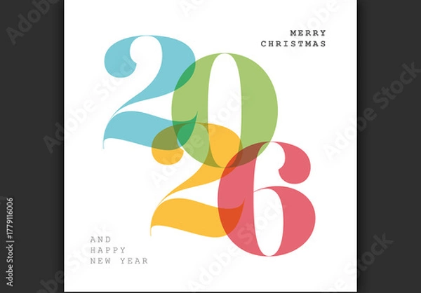 Fototapeta Merry Christmas and Happy New Year 2026 Festive Colorful Card