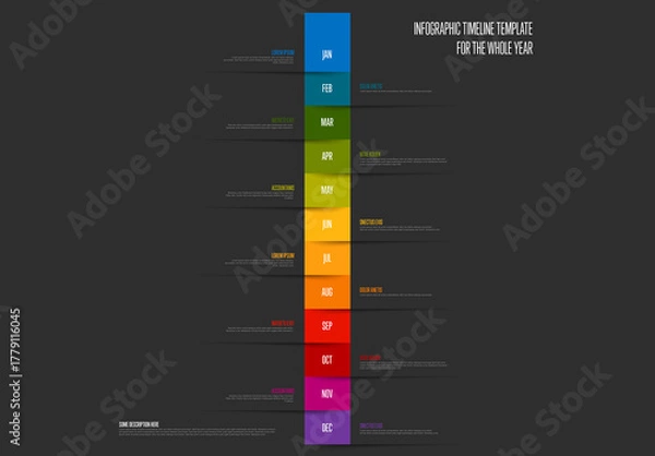 Fototapeta Infographic Timeline Template for the Whole Year - Colorful Monthly Layout