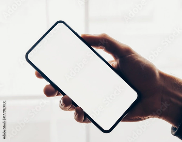 Obraz hand holding black smartphone