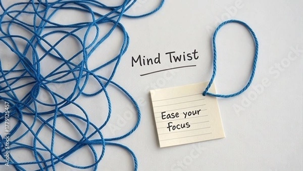 Fototapeta Mind Twist Concept with Blue Strings and Focus Note for Stress Relief and Mental Clarity Illustration