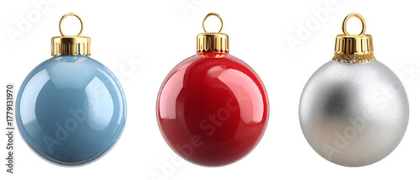 Fototapeta Shiny Christmas ornaments isolated on transparent background.