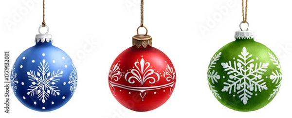 Obraz Watercolor Christmas ornaments isolated on transparent background.