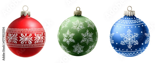 Fototapeta Watercolor Christmas ornaments isolated on transparent background.