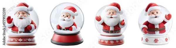 Fototapeta Santa Claus inside snow globe festive Christmas winter decoration isolated transparent background.