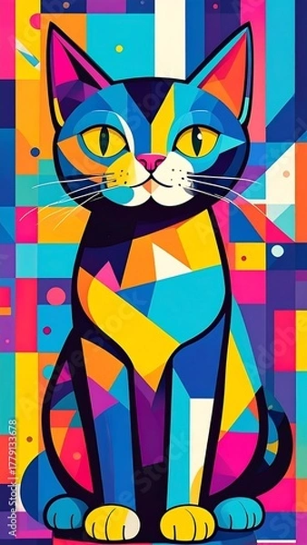 Obraz Colorful cat, geometric style