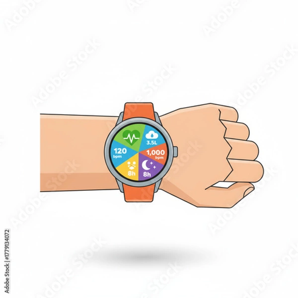 Fototapeta Minimalist design concept of a wearable device for tracking fitness and daily productivity metrics.